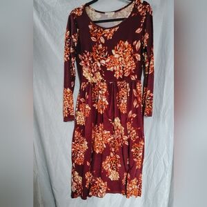 Reborn J Burgundy Floral Long Sleeve Dress